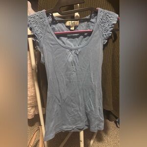 LEI Women's Light Blue Scoop Neck Tank with Ruched Cap Sleeves